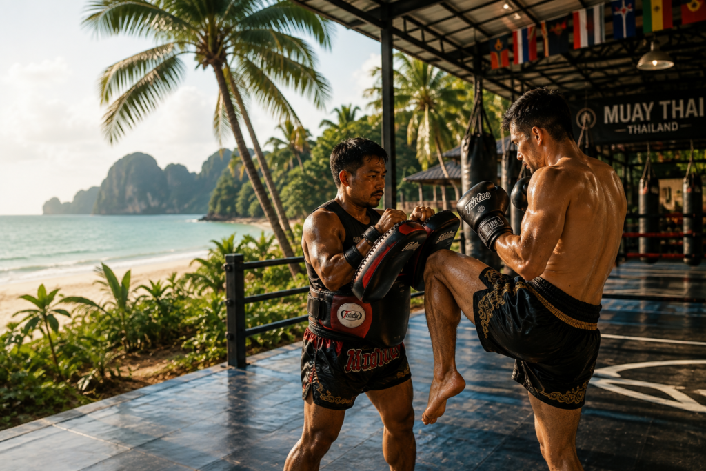 Muay Thai training at an open-air gym in Thailand